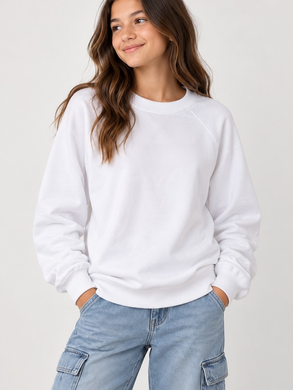 Athletic Works White Crewneck Sweatshirt for Women